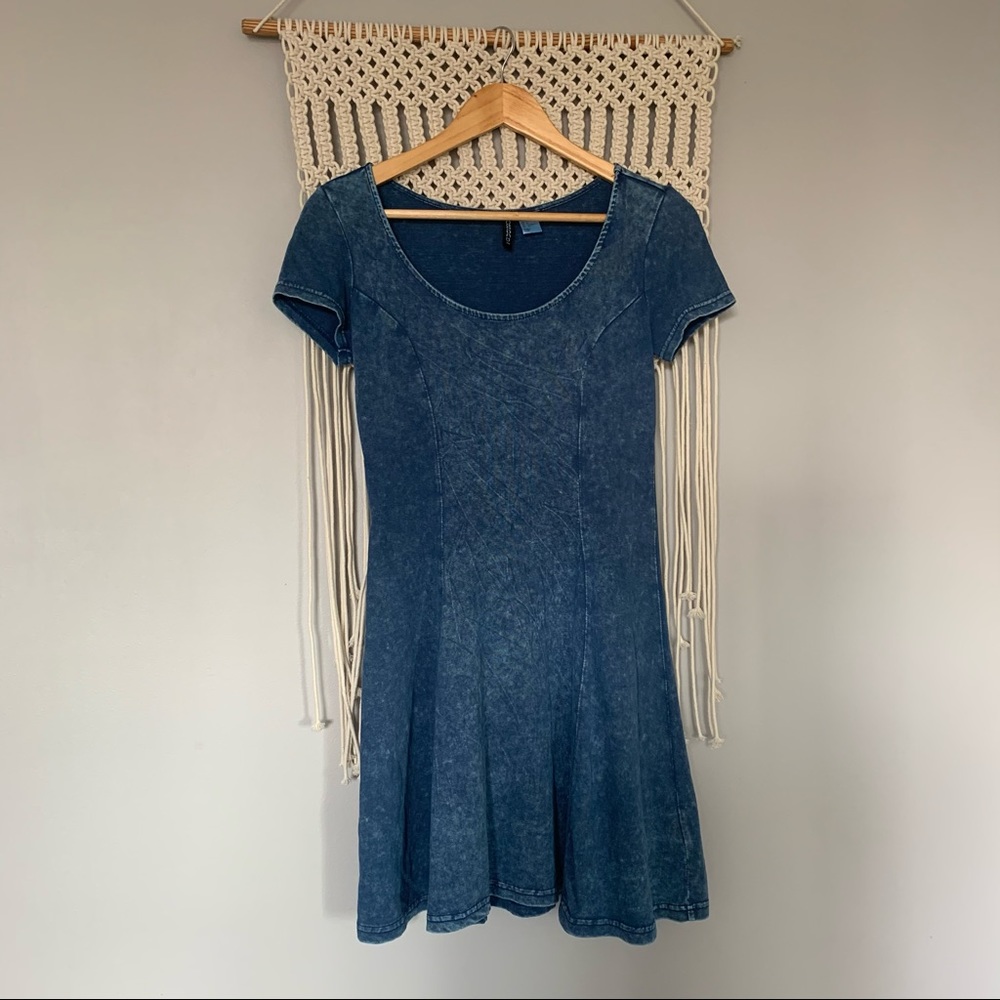 H&M Fit & Flare Faux Denim Mini Dress - Picture 10 of 14